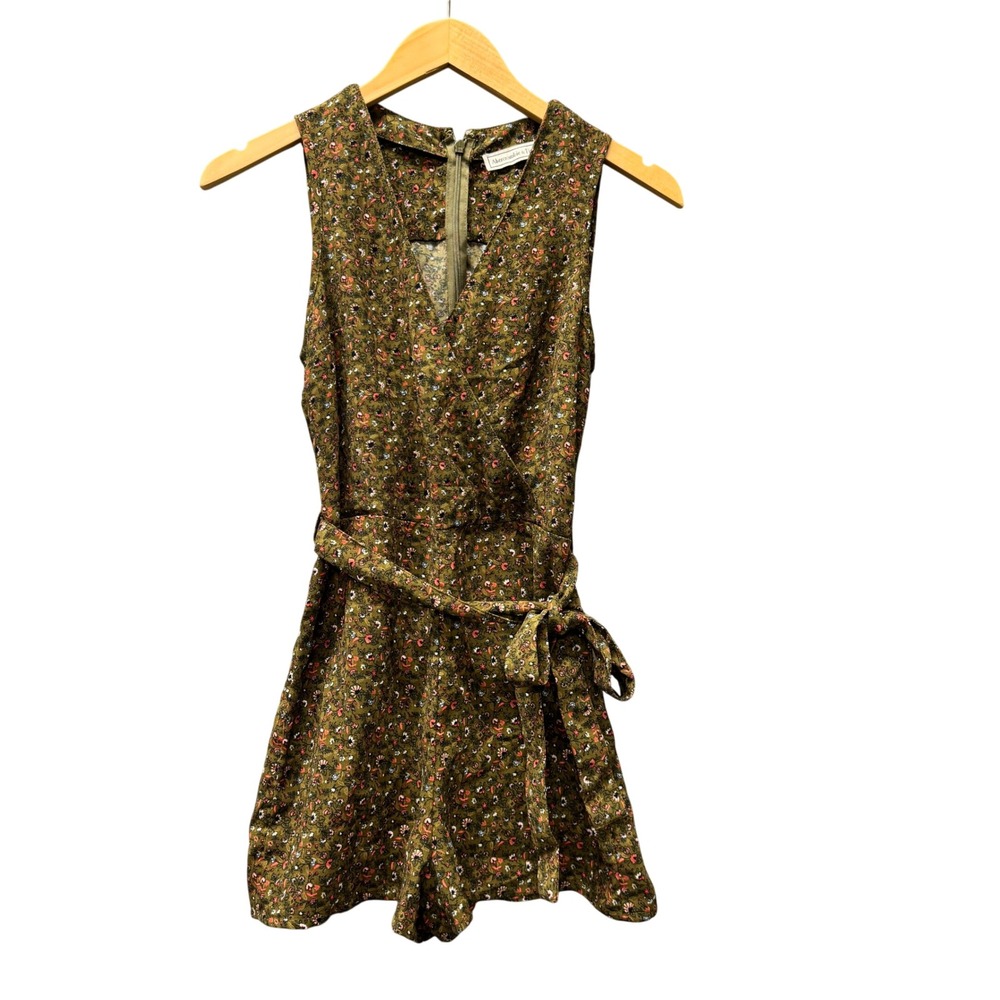 Abercrombie & Fitch Romper Womens 00 Belted Floral Green‎ Summer Sleeveless